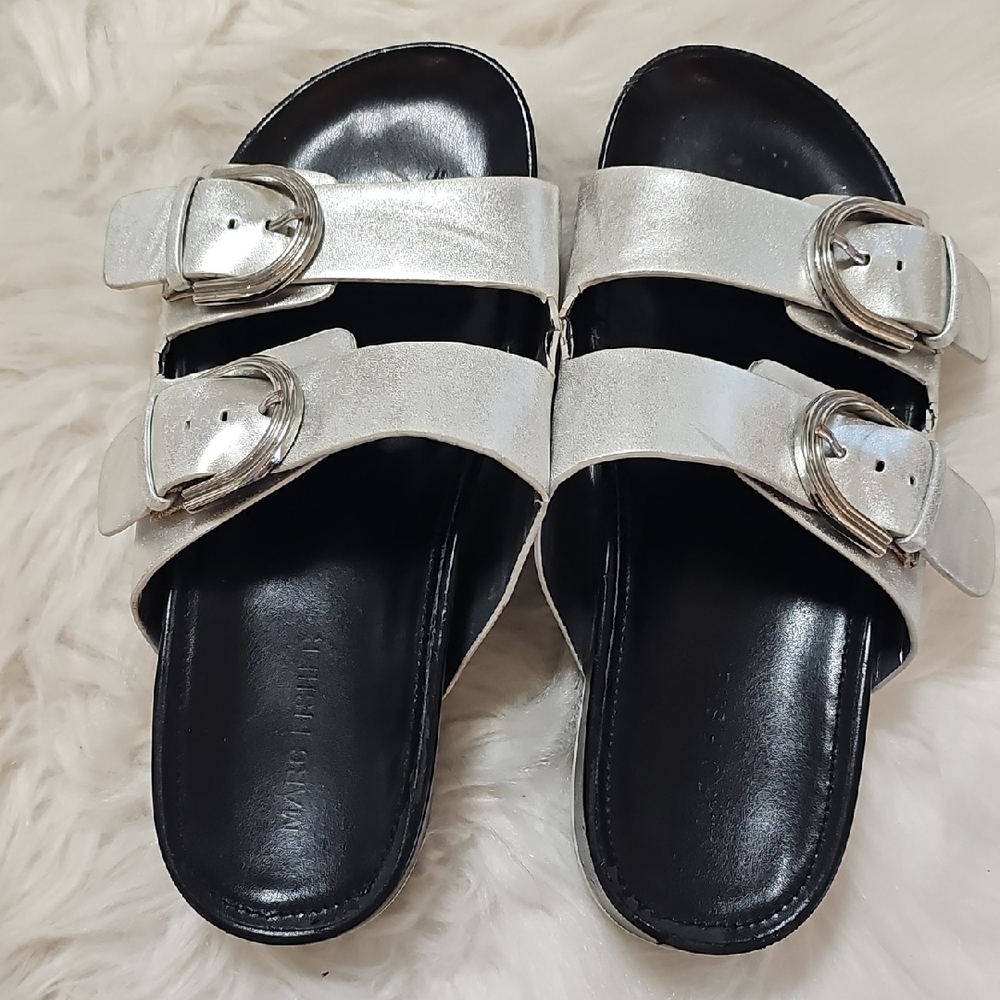 Marc Fisher Silver Women's Sandals with Double Buckle Size 8.5